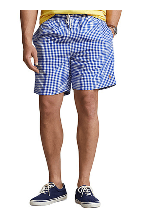 Men's Big & Tall Gingham Print Swim Trunks Blue 3XB
