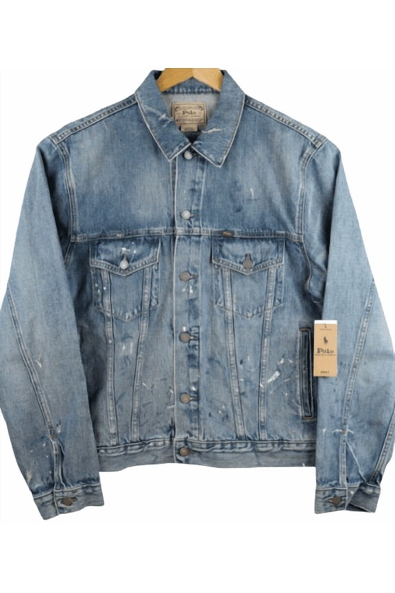 Men's Big & Tall Paint Splatter Distressed Denim Jacket, 4XB