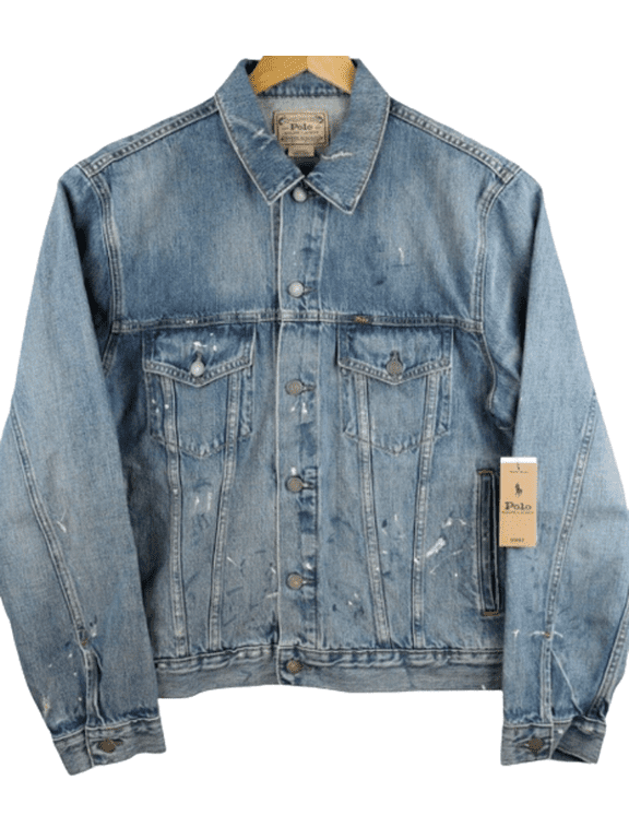 Men's Big & Tall Paint Splatter Distressed Denim Jacket, 4XLT
