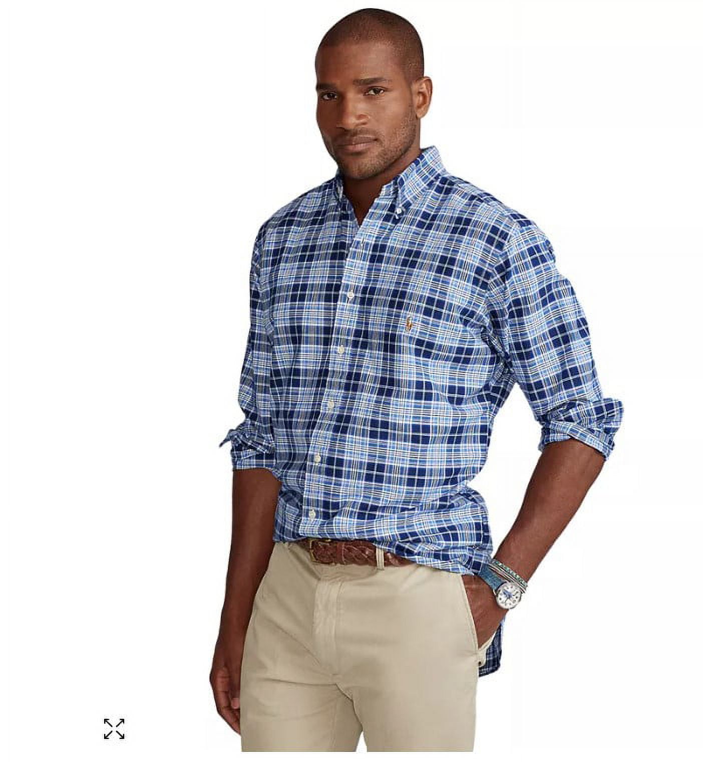 Polo Ralph Lauren Men's Big & Tall Plaid Oxford Shirt, Blue, Size 3XB