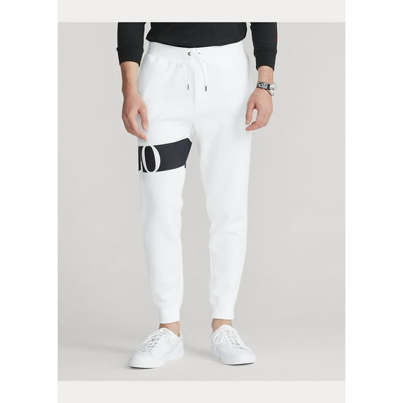 Polo Ralph Lauren Men's Big & Tall White Double-Knit Graphic Jogger Pants, LT