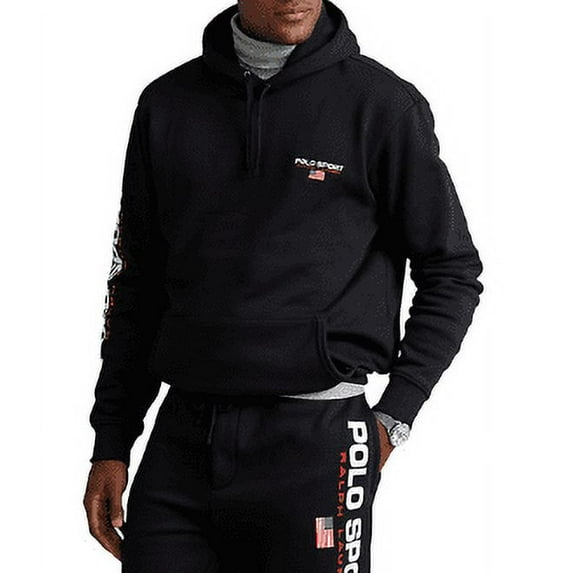 Polo Ralph Lauren Men's Black Big & Tall Sport Logo Fleece Hoodie, US XLT