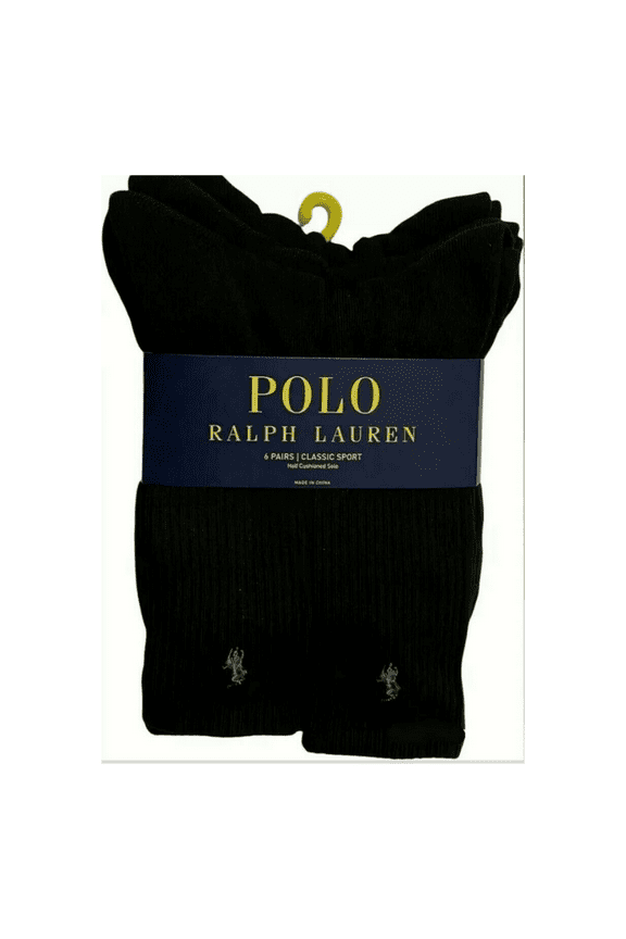 Men's Black Classic Sport Crew Socks 6-Pack (10-13)