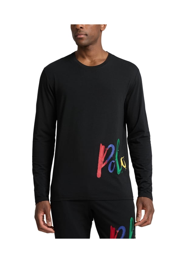 Men's Black Long-Sleeve Crewneck Pajama Shirt Sleepwear Size Large Pullover