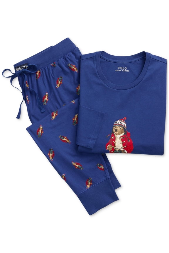 Men's Blue 2-Pc. Polo Bear Pajama Set Size XL Long Sleeves