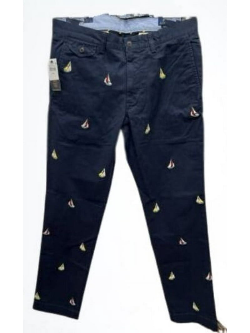 Polo Ralph Lauren Men's Blue Embroidered Sailing Boats Chino Pants