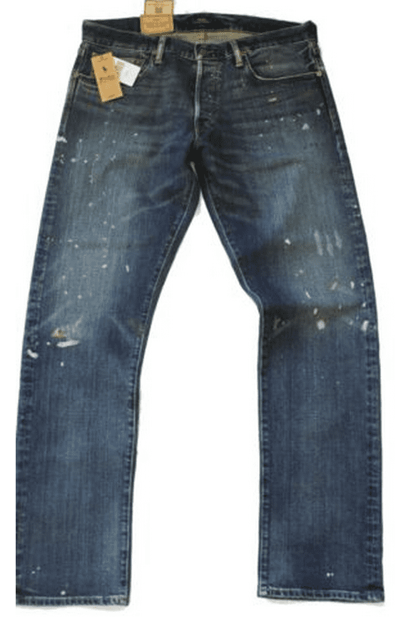 Men's Blue Varick Slim Straight Paint Spot Denim Jeans, 31x30
