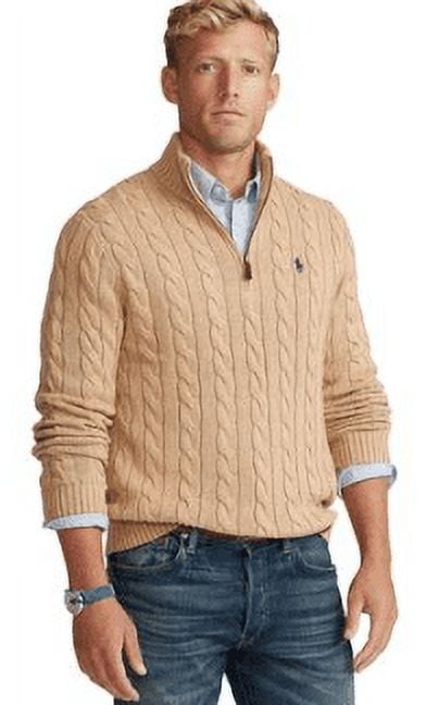 Polo Ralph Lauren Men's Camel Melange Cable Knit Cotton Polo Ralph Lauren Men's Camel Melange Cable Knit Cotton