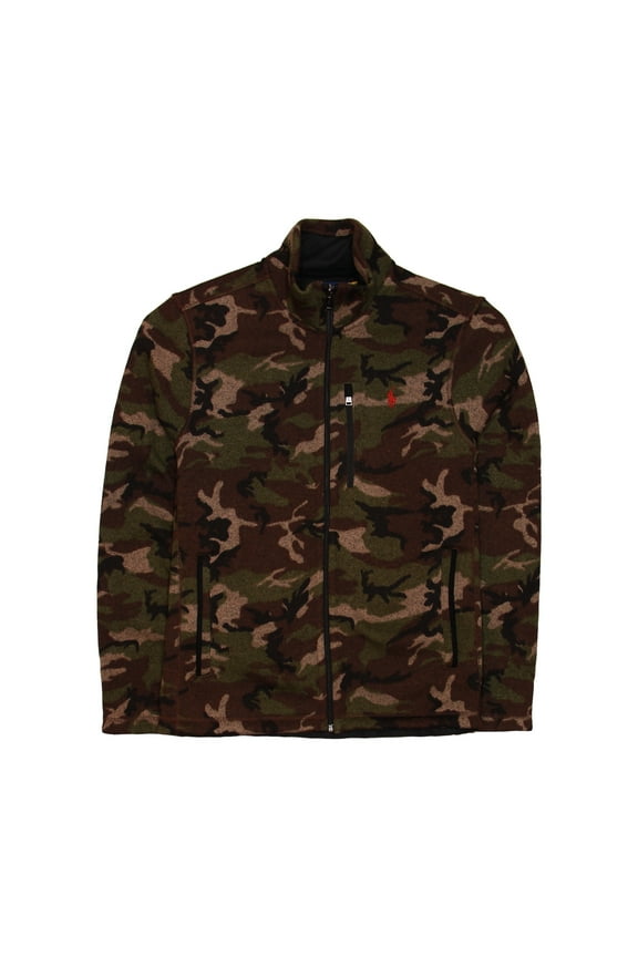 Polo Ralph Lauren Men's Camo Fleece Lined Knit Jacket (Medium, Green)