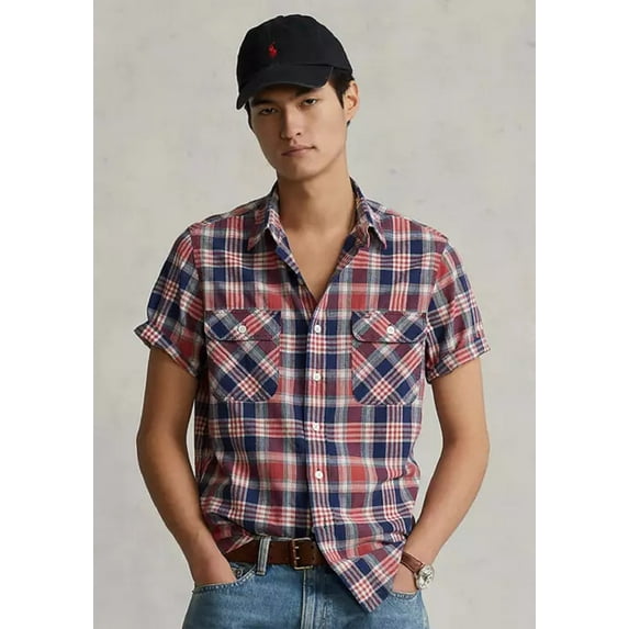 Polo Ralph Lauren Men's Classic Fit Indigo Madras Workshirt Blue Size Large