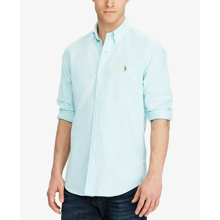 Polo Ralph Lauren Men's Classic Fit Long Sleeve Solid Oxford Shirt Aegean  Blue-L 