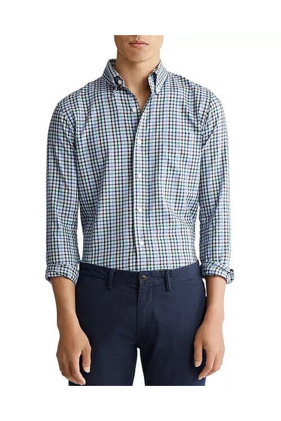 Men's Classic Fit Plaid Twill Shirt Green/Blue Size S