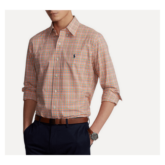 Polo Ralph Lauren Men's Classic Fit Stretch Poplin Shirt Orange Size Small