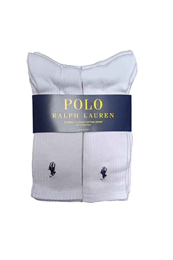 Men's Classic Ribbed Crew Socks - 6 Pack White