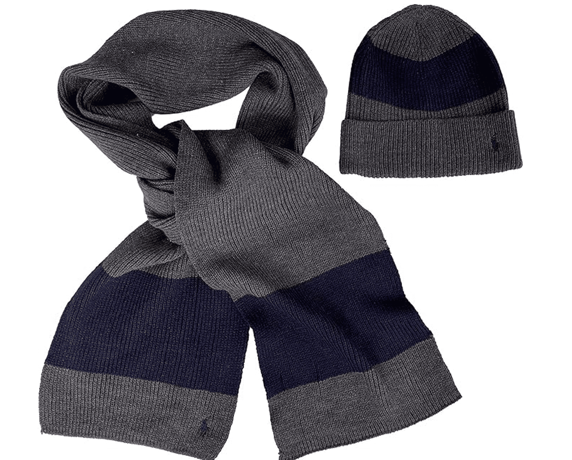 Ralph Lauren Men's Wool Blend Winter Hat & Scarf Set Black Size Regular