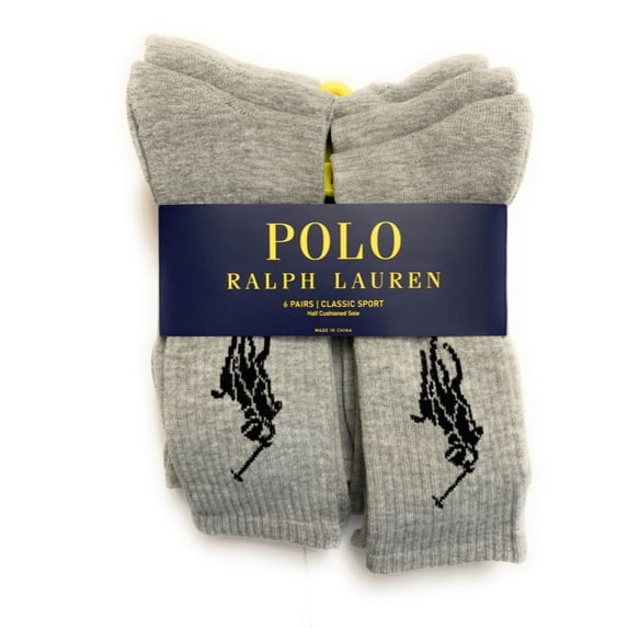 Polo Ralph Lauren Men's Classic Sport Crew Sock 6-Pack, Grey
