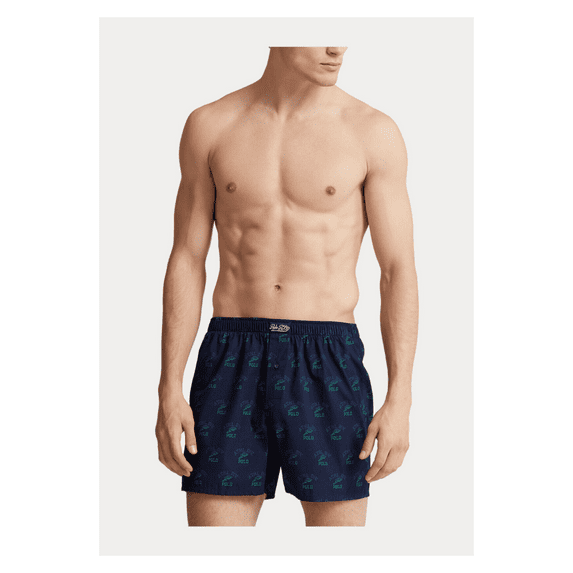 Polo Ralph Lauren Men's Classic Woven Cotton Logo-Print Boxer, Navy, Lg