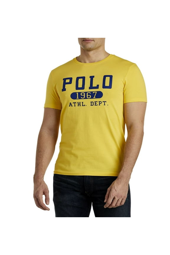 Men's Cotton Short Sleeve  Crewneck Graphic T-Shirt (Yellow, Large)