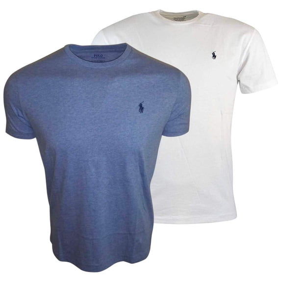 Polo Ralph Lauren Men's Crew-Neck T-Shirt Bundle (2pk) (XX-Large, White/Blue)