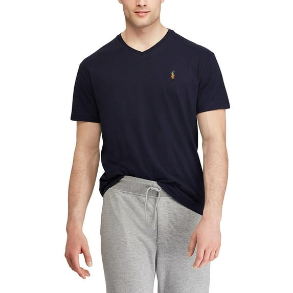 Polo Ralph Lauren Men's Custom Fit Slim Fit Short Sleeve Tee Shirt  ((Fall/Winter 2021) Navy With Multicolored Pony, Medium)