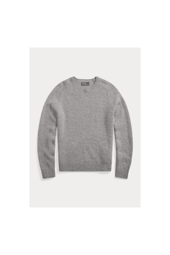 Men's Elbow Patch Wool Crewneck Sweater, Gray Large