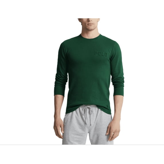 Polo Ralph Lauren Men's Embossed Waffle Long Sleeve Crew T-Shirt in Green large