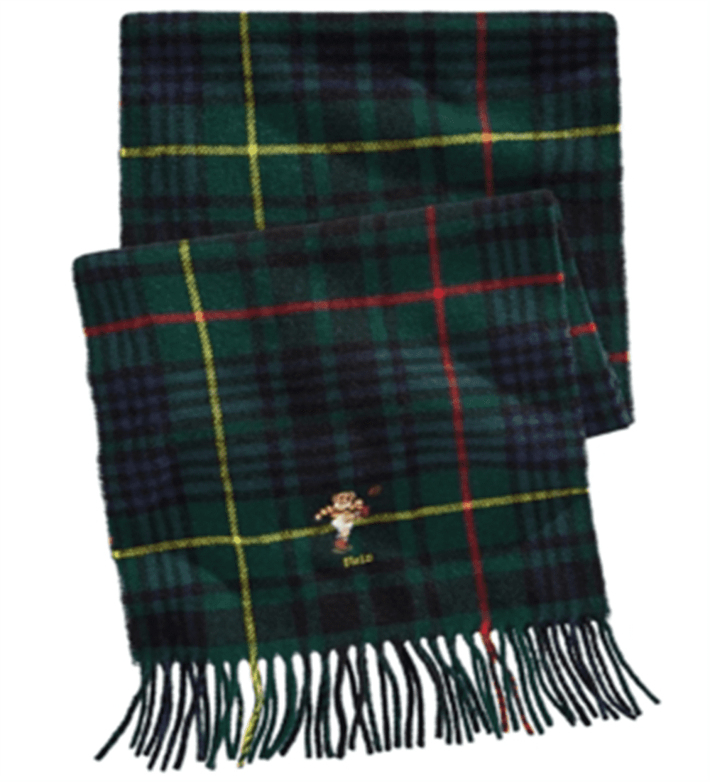 Polo Ralph Lauren Men's Embroidered Bear Tartan Scarf College