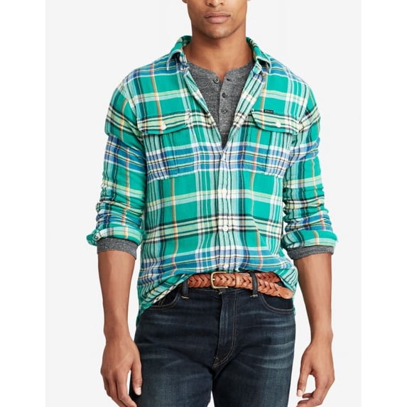 Polo Ralph Lauren Men's Green Classic Fit Twill Shirt, Small