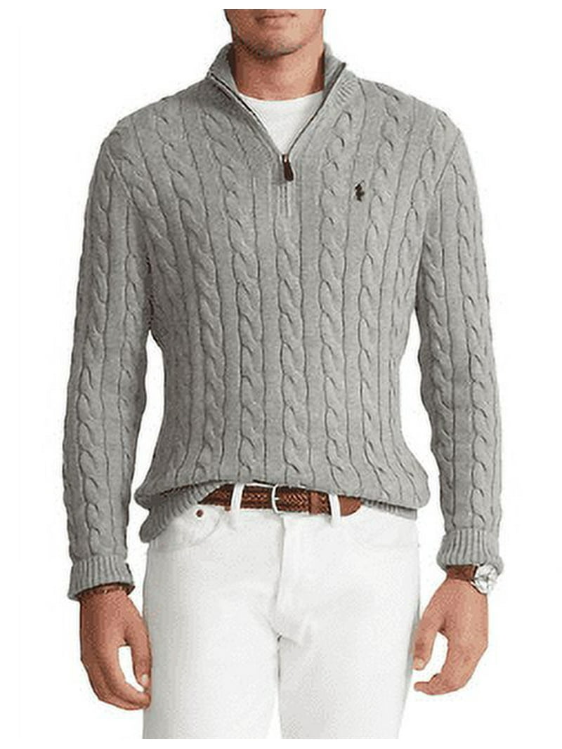 Polo Ralph Lauren Men's Big and Tall Grey Cable Knit Cotton