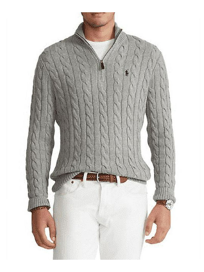 Polo Ralph Lauren Men's Grey Big & Tall Cable Knit Cotton