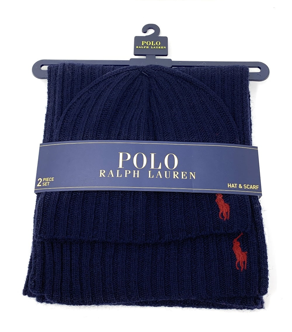 Polo Ralph Lauren Men's Lambswool Blend Hat Scarf Set, One Size