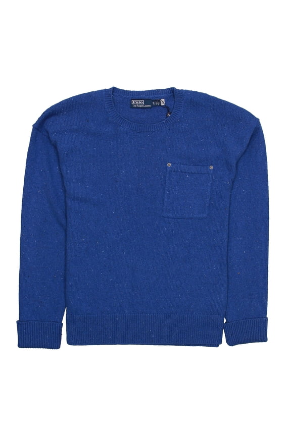 Polo Ralph Lauren Men's Heather Cotton Pocket Crew Neck Sweater (XLarge, Blue)