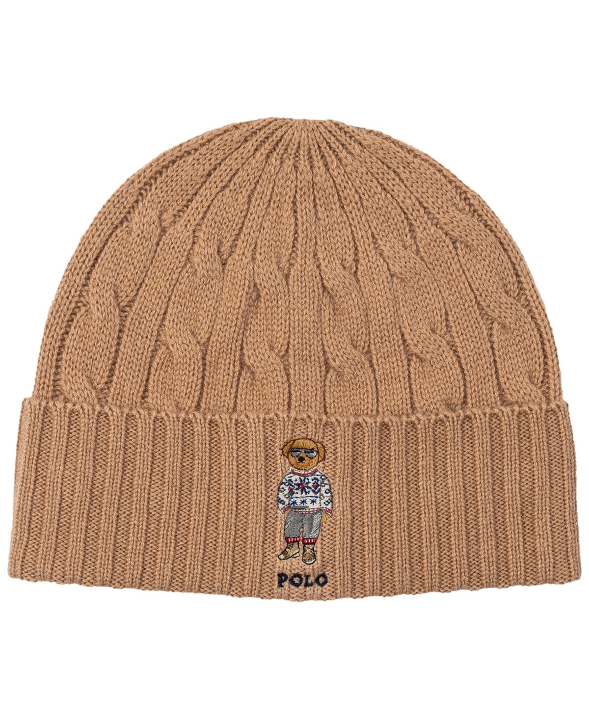 Polo Ralph Lauren Men's Holiday Bear Cable Beanie Camel