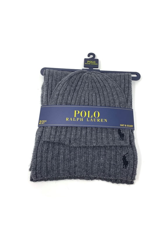 Men's Lambswool Blend Hat, Scarf Set, Charcoal Grey, 2-Piece