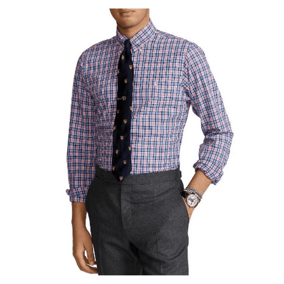 Polo Ralph Lauren Men's Long Sleeve Classic Shirt In Pink/blue Multi,M