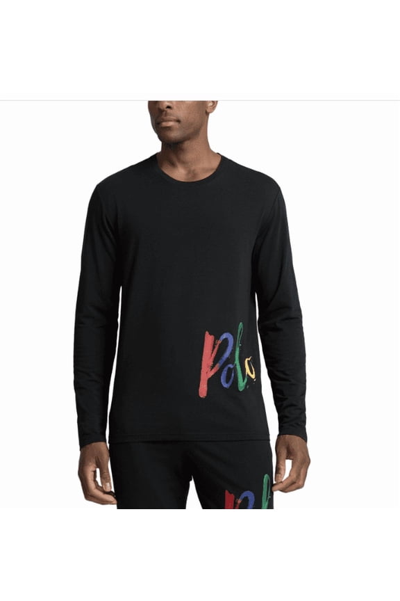 Men's Long-Sleeve Crewneck Pajama Shirt - POLO BLACK