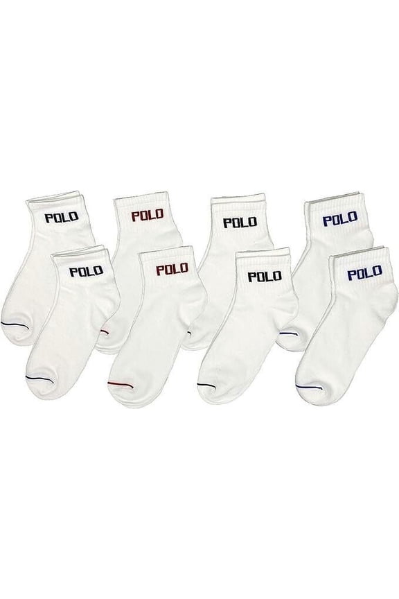 Men's Low Cut Ankle Socks 8-Pack (White) Size 10-13