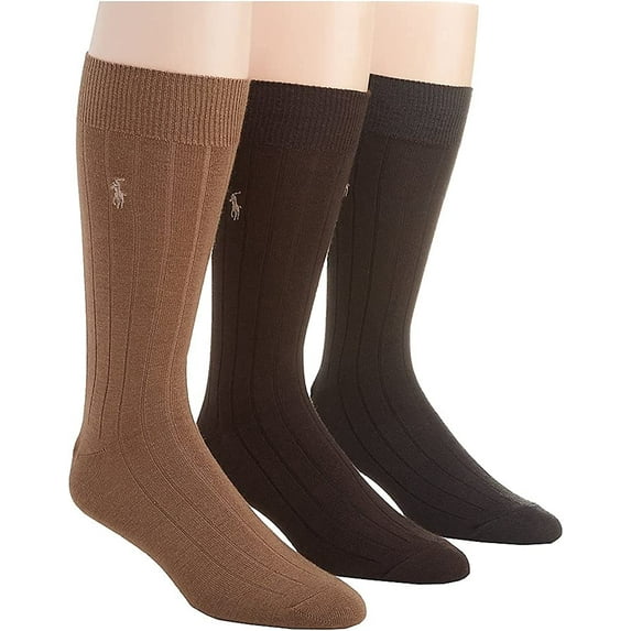 Polo Ralph Lauren Men's Merino Wool 3-Pairs Socks Sz: Fits Shoe One Size Brown