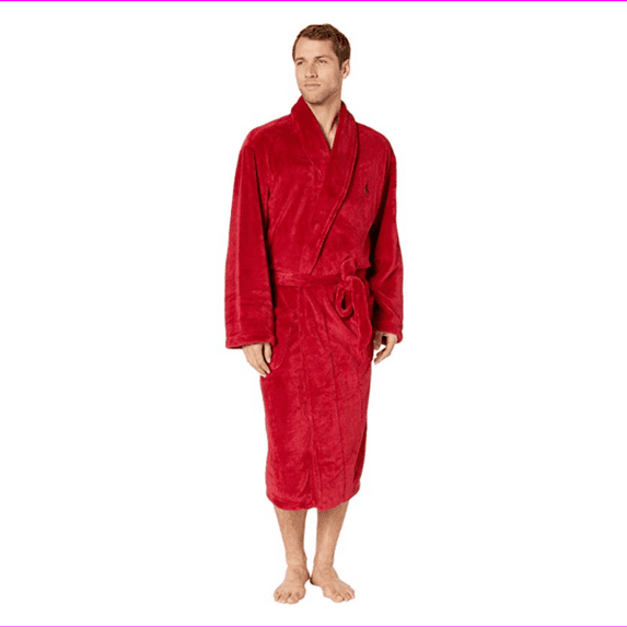 Polo Ralph Lauren Men's Microfiber Plush Shawl Collar Robe, Eaton Red, L/XL