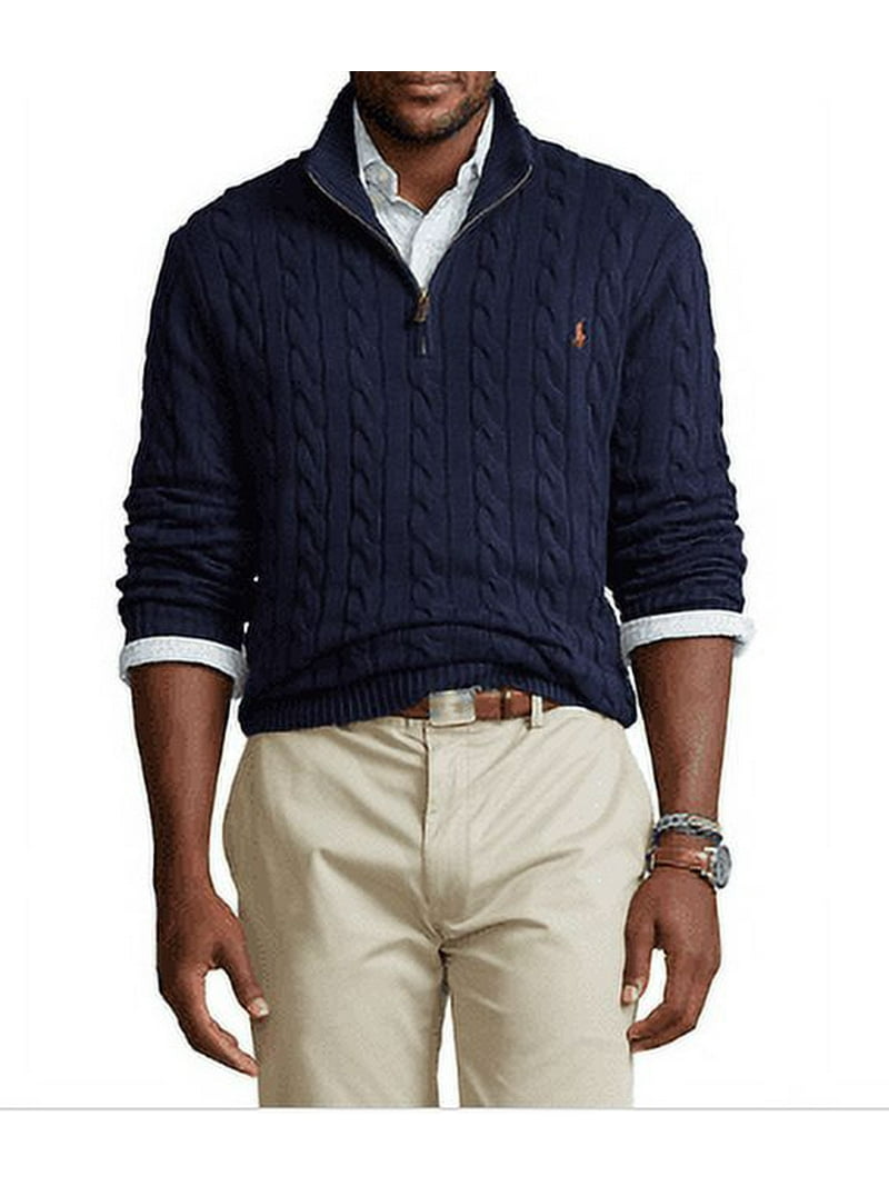 Polo Ralph Lauren Men's Navy Big & Tall Cable Knit Cotton