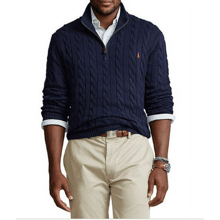 Polo Ralph Lauren Men's Navy Cable Knit Cotton Zip Sweater