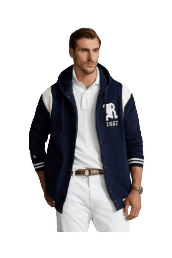 Men's Navy/Cream Big & Tall Fleece Hooded Jacket, US 2XB