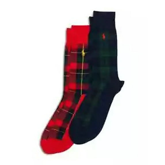 Polo Ralph Lauren Men's Plaid Dress Crew Socks Pack of 2, Multi 10-13
