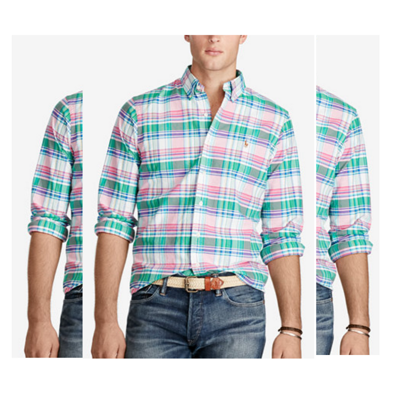 Polo Ralph Lauren Men's Plaid Oxford Shirt , Green/Pink Polo Ralph Lauren Men's Plaid Oxford Shirt , Green/Pink