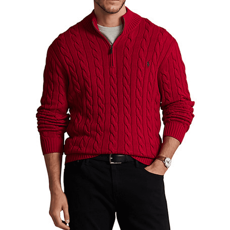 Polo Ralph Lauren Men's Red Big & Tall Cable Knit Cotton 1 4
