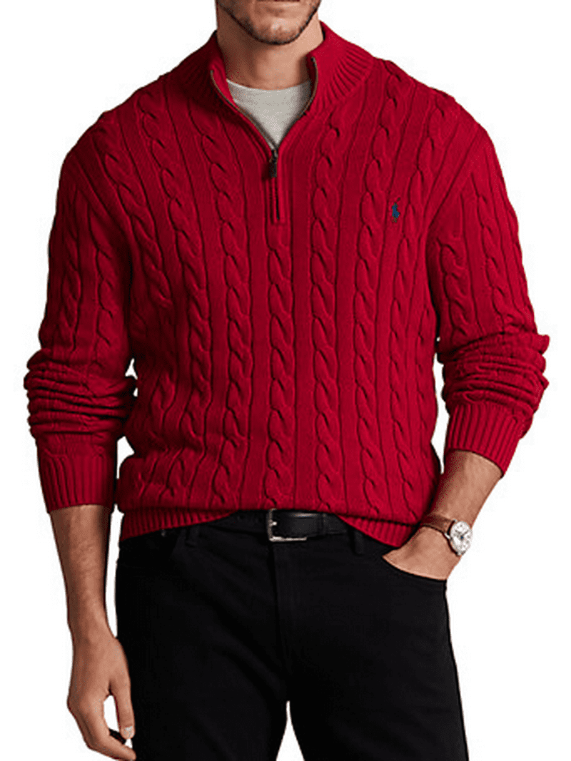 Polo Ralph Lauren Men's Red Big & Tall Cable Knit Cotton 1 4 Polo Ralph Lauren Men's Red Big & Tall Cable Knit Cotton 1 4