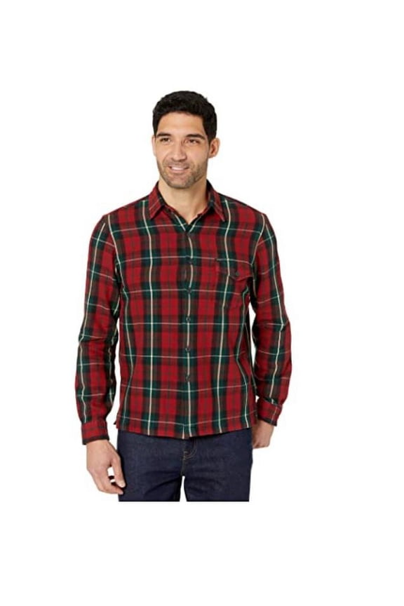 Men's Red Classic Fit Plaid Twill Shirt, XXL