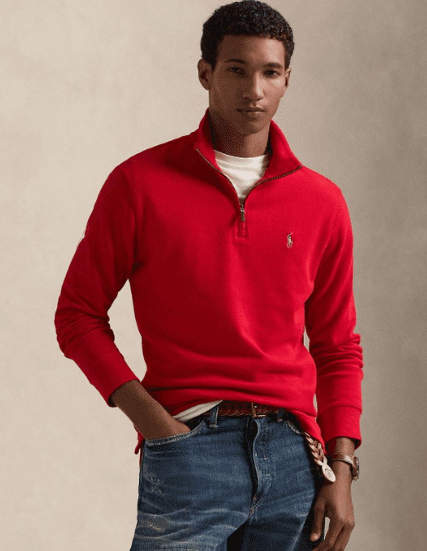 Polo Ralph Lauren Men's Red Cotton Quarter-Zip Pullover, Large