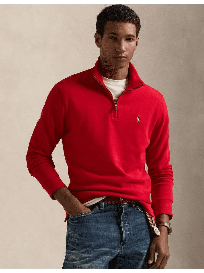 Polo Ralph Lauren Men's Red Cotton Quarter-Zip Pullover, Large
