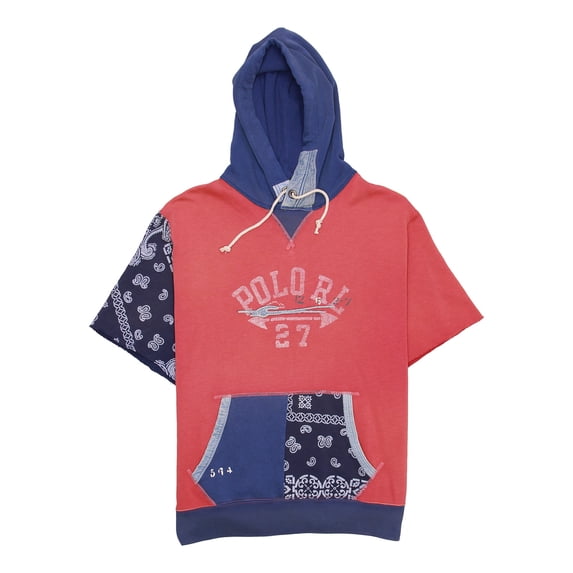 Polo Ralph Lauren Men's Short Sleeve Patchwork Fleece Hoodie (XLarge, Red/Blue)